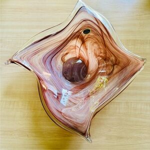 Murano Italy Blown Glass 11" Pink centerpiece bowl